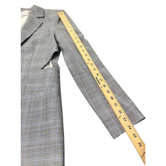 Tibi Blazer Cooper Oversized Cutout Prince Wales Checked Wool Silk Gray Size 6 - Picture 8 of 13